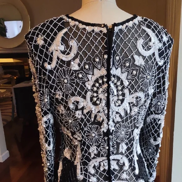 Vintage Black And White Beaded Dress. - Picture 7 of 12